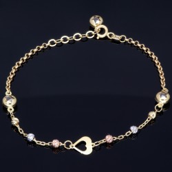 Verspieltes Tricolor Herz - Armband aus 585 14K Gold in (ca. 17 - 19,5 cm Länge verstellbar)