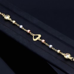 Verspieltes Tricolor Herz - Armband aus 585 14K Gold in (ca. 17 - 19,5 cm Länge verstellbar)