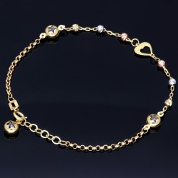 Verspieltes Tricolor Herz - Armband aus 585 14K Gold in (ca. 17 - 19,5 cm Länge verstellbar)