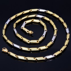 modische Halskette aus hochwertigem 14K 585 Weiß- und Gelbgold (Bicolor)