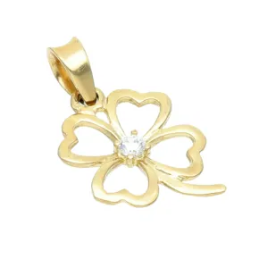 vierblättriges Kleeblatt - Gold - Anhänger mit Zirkonia - Besatz in 585er 14K Gelbgold