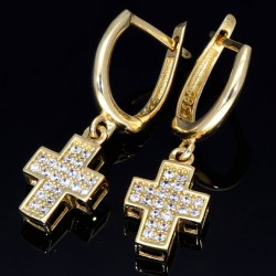 Glänzende Kreuz - Ohrringe mit Zirkoniasteinen besetzt in 585er 14K Gold