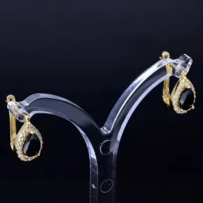Wunderschöne, glänzende Gold - Ohrringe (585er 14K) mit einem großen, dunkelroten Zirkonia, umgeben von vielen kleinen Zirkoniasteinen
