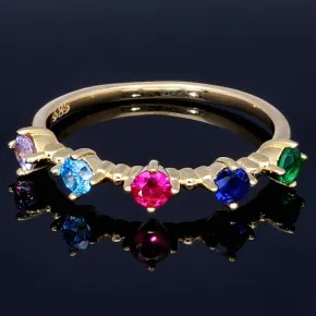 Damenring in 585 14K Gold mit 5 bunten Zirkonia - Steinen bestückt (ca. 55 - 56 RG)