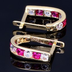 Wunderschöne Ohrringe / Mini Creolen bestückt mit bunten, funkelnden Zirkoniasteinen aus 585 / 14K Gold