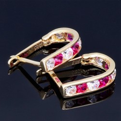 Wunderschöne Ohrringe / Mini Creolen bestückt mit bunten, funkelnden Zirkoniasteinen aus 585 / 14K Gold