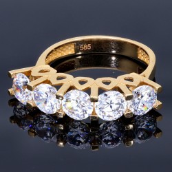 Ring in 585 / 14K Gold für Damen mit 5 funkelnden Zirkonia - Steinen bestückt  (ca. 56 RG)