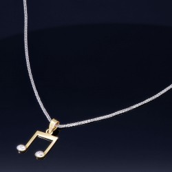 Schmuckset bestehend aus einer hochwertigen 14K Weißgold - Halskette und einem Notensymbol - Anhänger in 14K / 585 Gelbgold