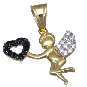 Hochwertiger Engel - Anhänger mit Herz aus Gold aus 14k (585er) Gelbgold und Zirkoniabesatz