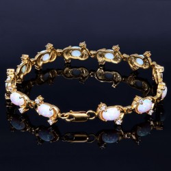 Umwerfend schönes Armband für Damen aus 585 14K Gold bestückt mit hochwertigen Mondsteinen und Masoniten (ca. 21,5cm lang)