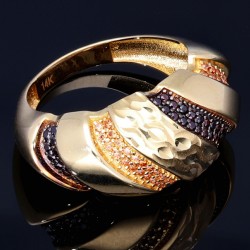 Glänzender Damenring aus 585 Gold (14K) in modernem Design in RG 57 mit wunderschönen, bunten Zirkoniasteinen besetzt