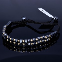 Trendiges Kugel Zug-Armband mit Perlen aus hochwertigem Gold in 585 / 14K und glänzenden, grauschwarzen Beads