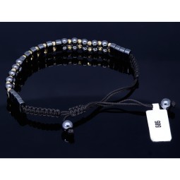 Trendiges Kugel Zug-Armband mit Perlen aus hochwertigem Gold in 585 / 14K und glänzenden, grauschwarzen Beads