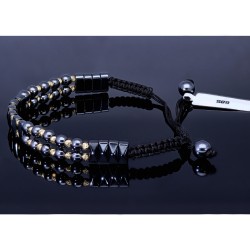 Trendiges Kugel Zug-Armband mit Perlen aus hochwertigem Gold in 585 / 14K und glänzenden, grauschwarzen Beads