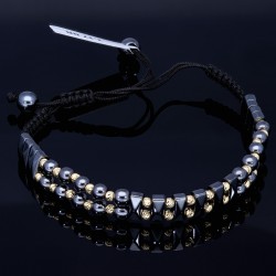 Trendiges Kugel Zug-Armband mit Perlen aus hochwertigem Gold in 585 / 14K und glänzenden, grauschwarzen Beads
