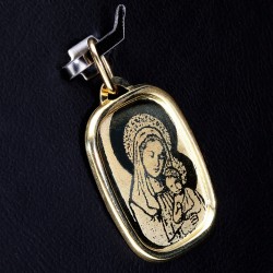 Wunderschöner, filigraner Gravurplatten Anhänger Die Heilige Maria mit Jesuskind aus 585er 14 Karat Gelbgold
