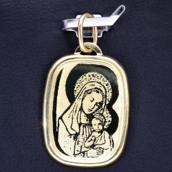 Wunderschöner, filigraner Gravurplatten Anhänger Die Heilige Maria mit Jesuskind aus 585er 14 Karat Gelbgold