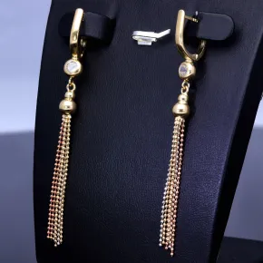 Wunderschöne hängende Ohrringe mit Zirkoniabesatz aus Tricolor 585er (14K) Gold