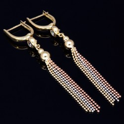 Wunderschöne hängende Ohrringe mit Zirkoniabesatz aus Tricolor 585er (14K) Gold