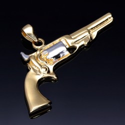 Goldener Colt (Revolver) Anhänger aus 585 / 14K Bicolor Weiß-/ und Gelbgold