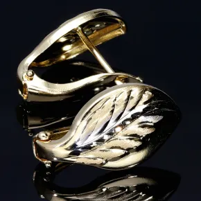 Zauberhafte Bicolor Ohrringe in Form von Blättern 14K / 585er (14K) Gelbgold und Weißgold