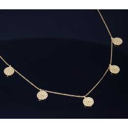 Hauchdünne, elegante Damen - Halskette mit 5 Zirkonia besetzten Nazaraugen bestückt in 14K / 585 Gold