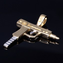 Gold -  Anhänger Uzi / Maschinenpistole  aus hochwertigem 585 / 14K Bicolor Weiß-/ und Gelbgold