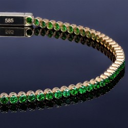 Glänzendes Tennisarmband mit leuchtenden, hellgrünen Zirkoniasteinen aus hochwertigem 585 14K Gold in (ca. 16 cm Länge)