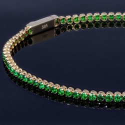 Glänzendes Tennisarmband mit leuchtenden, hellgrünen Zirkoniasteinen aus hochwertigem 585 14K Gold in (ca. 16 cm Länge)