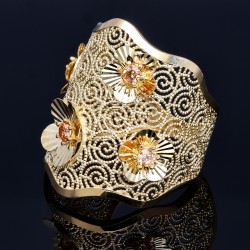 Filigraner Ring für Damen in 585 / 14K Gold mit glänzenden Blumen in Ringgröße ca. 57 - 58