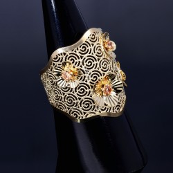 Filigraner Ring für Damen in 585 / 14K Gold mit glänzenden Blumen in Ringgröße ca. 57 - 58