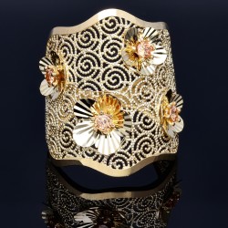 Filigraner Ring für Damen in 585 / 14K Gold mit glänzenden Blumen in Ringgröße ca. 57 - 58