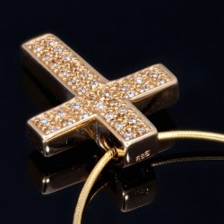 Edles Schmuckset bestehend aus einer Halskette und einem Kreuz in hochwertigem 14K / 585 Gelbgold mit Zirkonia verziert