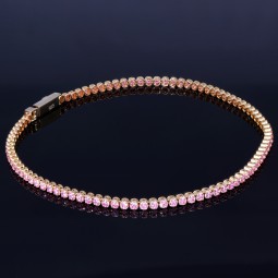 Bezauberndes Tennisarmband mit leuchtenden, rosa Zirkoniasteinen aus hochwertigem 585 14K Gold in (ca. 20 cm Länge)