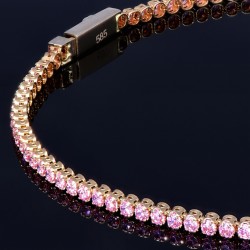 Bezauberndes Tennisarmband mit leuchtenden, rosa Zirkoniasteinen aus hochwertigem 585 14K Gold in (ca. 20 cm Länge)