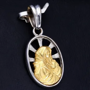Glänzender Maria und Jesus - Anhänger in hochwertigem Bicolor 18K 750 Weiß- und Gelbgold