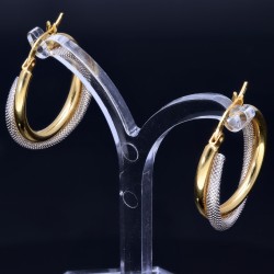 Stilvolle und elegante Doppel - Creolen in glänzendem 585 / 14K Bicolor Gold