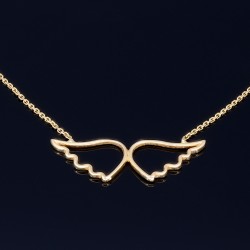 Bezaubernde Goldkette mit Engelsflügel - Anhänger in edlem 14K / 585 Gelbgold