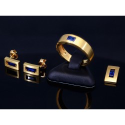 Edles und elegantes Gold-Schmuck-Set -  Ohrringe, Anhänger und Ring (Ringgröße ca. 57) für Damen mit blauem Zirkonia bestückt 333 8K Gelbgold