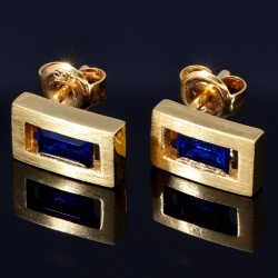 Edles und elegantes Gold-Schmuck-Set -  Ohrringe, Anhänger und Ring (Ringgröße ca. 57) für Damen mit blauem Zirkonia bestückt 333 8K Gelbgold