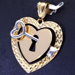 Bicolor - Anhänger in Form eines Herzens mit Schlüssel  in 585 14K Gold