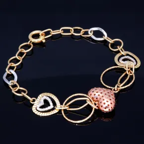 Funkelndes Tricolor Herz - Armband aus Tricolor 585 14K Gelb- , Weiß- und Roségold
