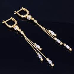 Trendige, hängende Ohrringe mit Zirkoniabesatz aus Biicolor 585er (14K) Gold