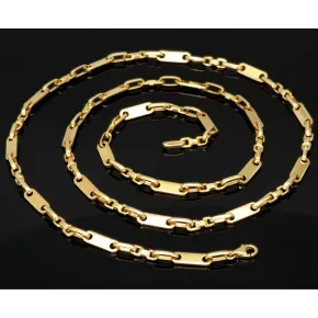 sehr schlanke und extra lange Plättchenkette, Steigbügelkette aus 585er (14k) Gold - 70 cm Länge, 4 mm breit