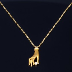 Extravagantes Schmuck - Set bestehend aus einer hochwertigen 18K / 750er Gold - Halskette (ca. 50cm) und einem Anhänger in Form einer Hand bestückt mit einem Brillant
